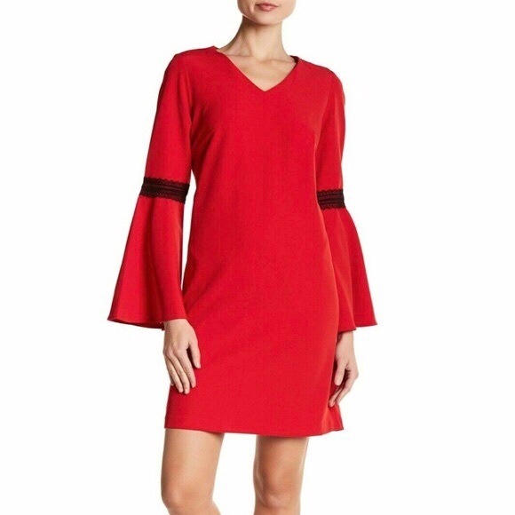 Sharagano Dresses & Skirts - NWT Sharagano Red Bell Sleeve Lace Dress